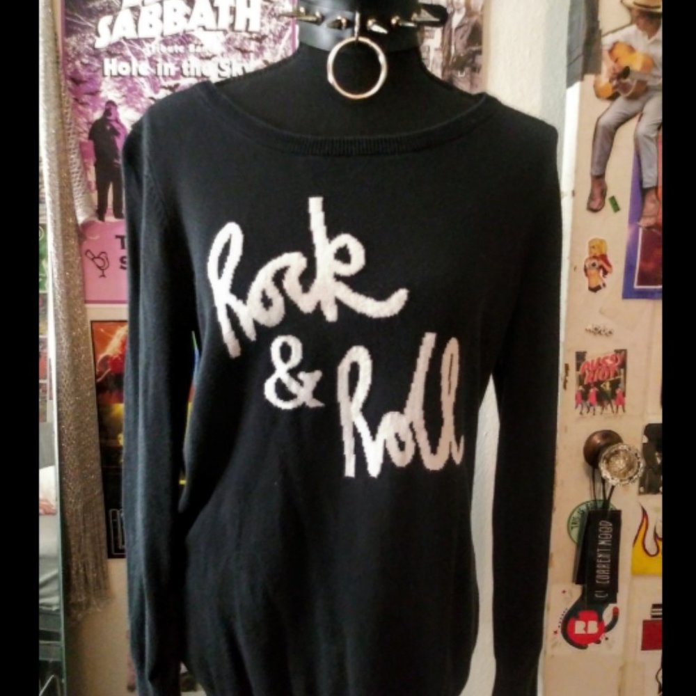 forever 21 "rock and roll" knit sweater